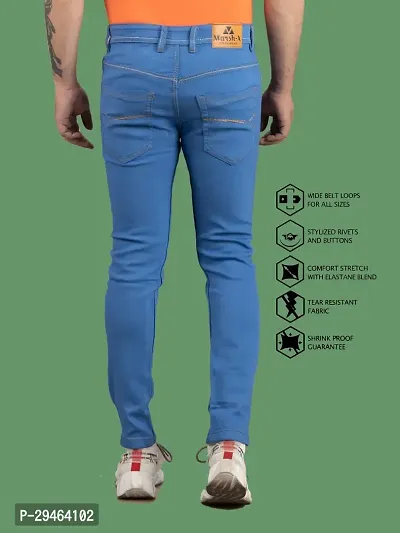 Stylish Blue Denim Solid Mid-Rise Jeans For Men-thumb2