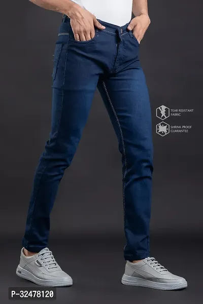 Comfortable Blue Denim Mid-Rise Jeans For Men