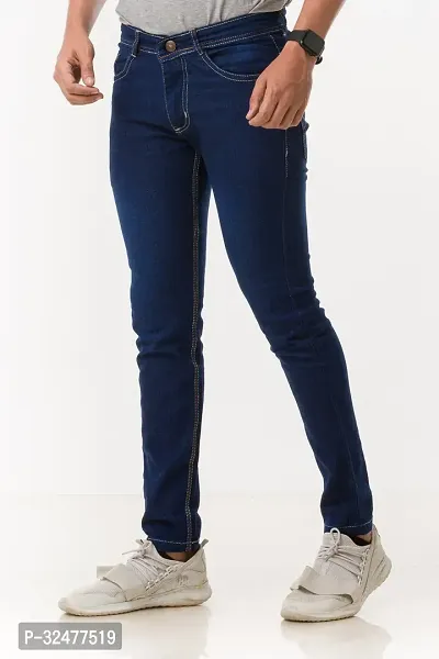 Comfortable Blue Denim Mid-Rise Jeans For Men