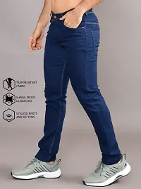 Stylish Blue Denim Solid Mid-Rise Jeans For Men-thumb2