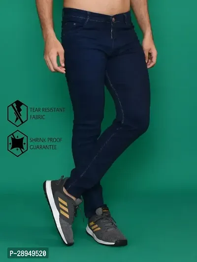 Stylish Blue Denim Solid Mid-Rise Jeans For Men-thumb0