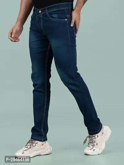 Stylish Blue Denim Solid Mid-Rise Jeans For Men-thumb0