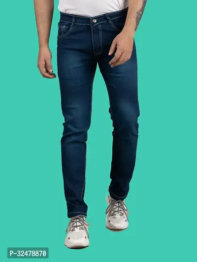 Comfortable Blue Denim Mid-Rise Jeans For Men-thumb4