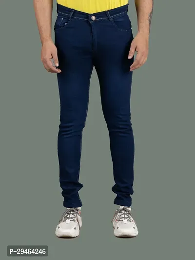 Stylish Blue Denim Solid Mid-Rise Jeans For Men-thumb3