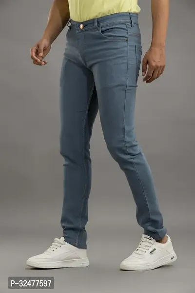 Comfortable Grey Denim Mid-Rise Jeans For Men-thumb0