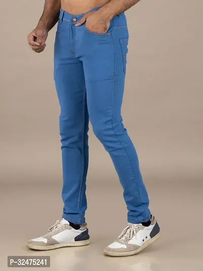 Comfortable Blue Denim Mid-Rise Jeans For Men