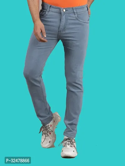 Comfortable Grey Denim Mid-Rise Jeans For Men-thumb0