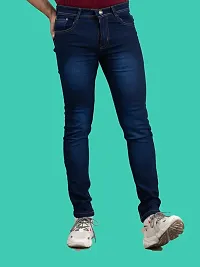 Stylish Blue Denim Solid Mid-Rise Jeans For Men-thumb3