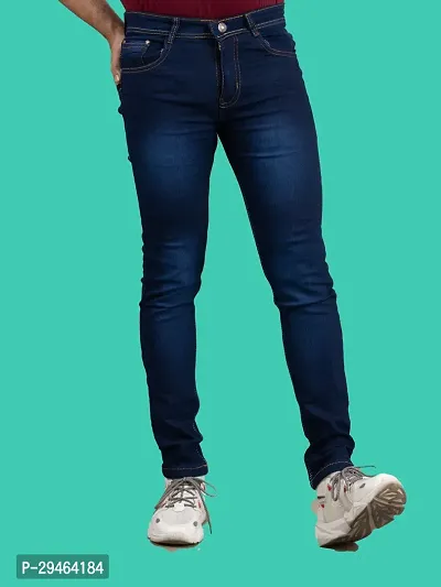 Stylish Blue Denim Solid Mid-Rise Jeans For Men-thumb4