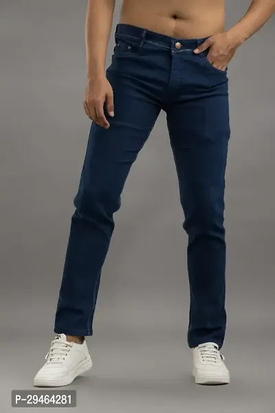 Stylish Blue Denim Solid Mid-Rise Jeans For Men