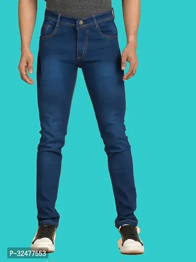 Comfortable Blue Denim Mid-Rise Jeans For Men-thumb2