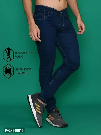 Stylish Blue Denim Solid Mid-Rise Jeans For Men-thumb0