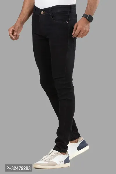 Comfortable Black Denim Mid-Rise Jeans For Men-thumb0