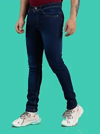 Stylish Blue Denim Solid Mid-Rise Jeans For Men-thumb1