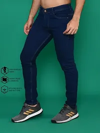 Stylish Navy Blue Denim Solid Mid-Rise Jeans For Men-thumb2