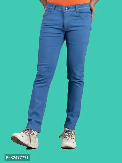 Comfortable Blue Denim Mid-Rise Jeans For Men-thumb4