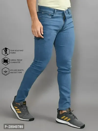 Stylish Blue Denim Solid Mid-Rise Jeans For Men-thumb0