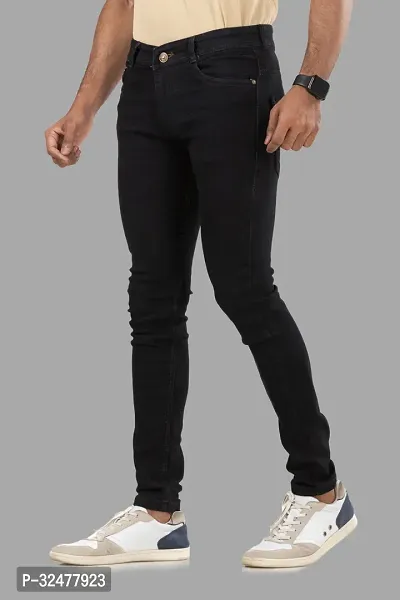 Comfortable Black Denim Mid-Rise Jeans For Men