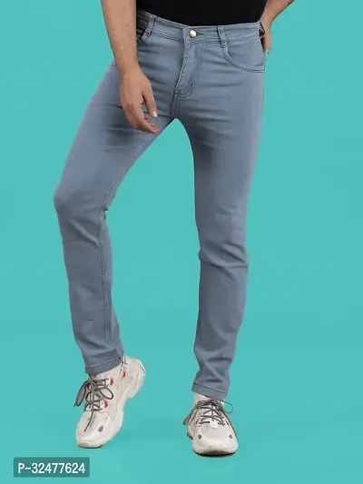 Comfortable Grey Denim Mid-Rise Jeans For Men-thumb0