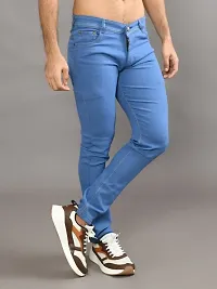 Stylish Blue Denim Solid Mid-Rise Jeans For Men-thumb2