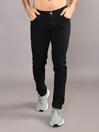 Stylish Black Denim Solid Mid-Rise Jeans For Men-thumb1