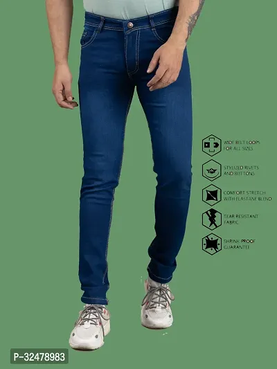 Comfortable Blue Denim Mid-Rise Jeans For Men-thumb4