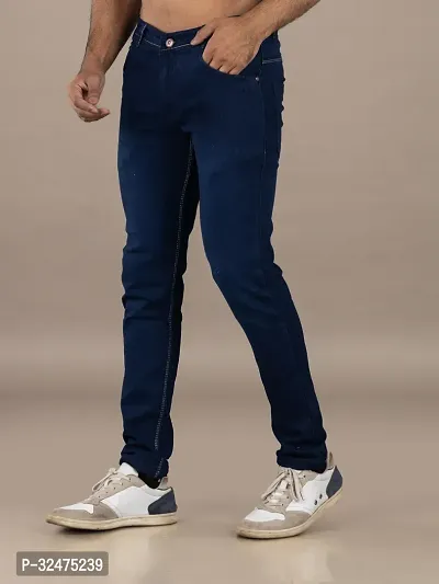 Comfortable Blue Denim Mid-Rise Jeans For Men