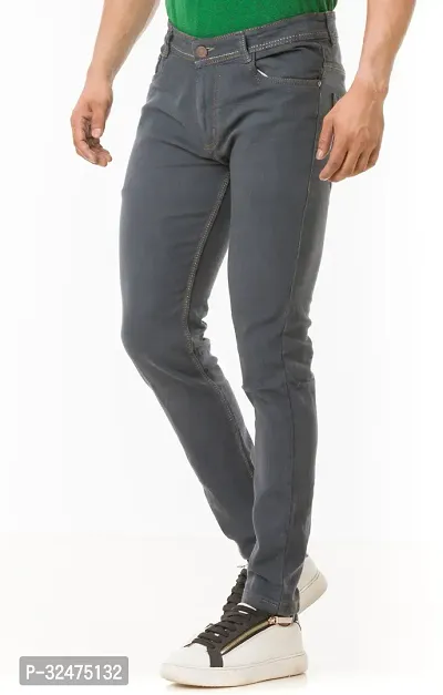 Comfortable Grey Denim Mid-Rise Jeans For Men