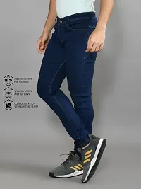 Stylish Navy Blue Denim Solid Mid-Rise Jeans For Men-thumb1