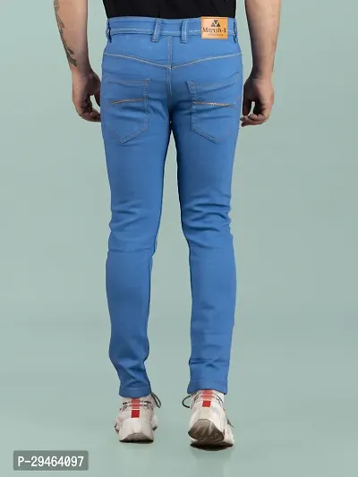 Stylish Blue Denim Solid Mid-Rise Jeans For Men-thumb2