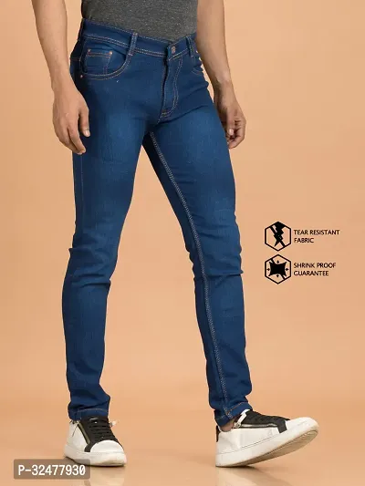 Comfortable Blue Denim Mid-Rise Jeans For Men-thumb3