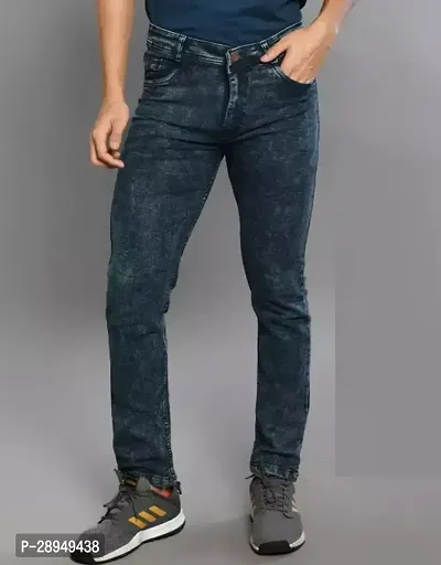 Stylish Blue Denim Solid Mid-Rise Jeans For Men-thumb0