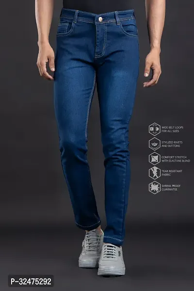 Comfortable Blue Denim Mid-Rise Jeans For Men-thumb2