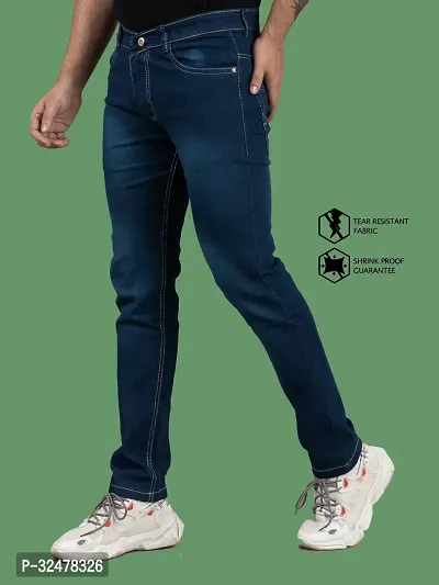 Comfortable Blue Denim Mid-Rise Jeans For Men-thumb0