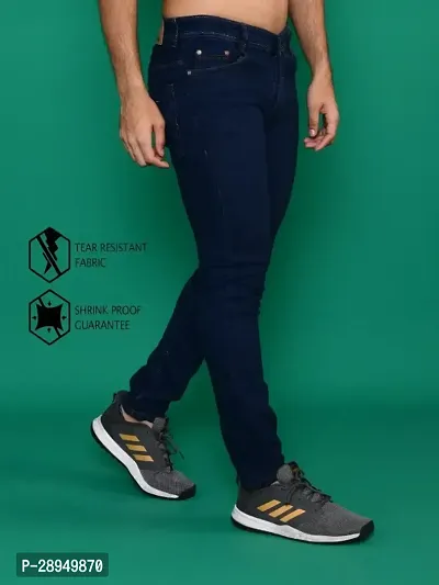 Stylish Navy Blue Denim Solid Mid-Rise Jeans For Men