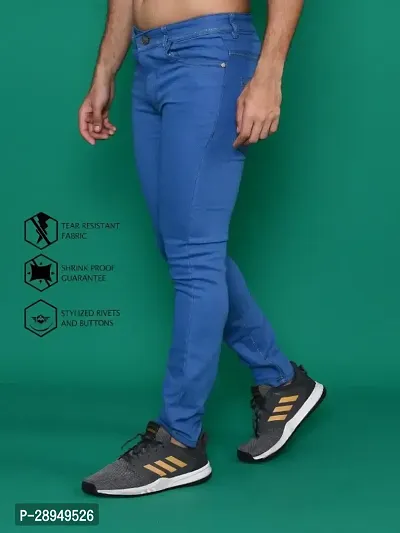 Stylish Blue Denim Solid Mid-Rise Jeans For Men-thumb2