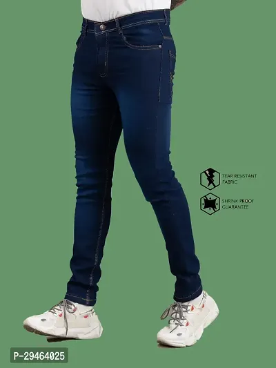 Stylish Blue Denim Solid Mid-Rise Jeans For Men