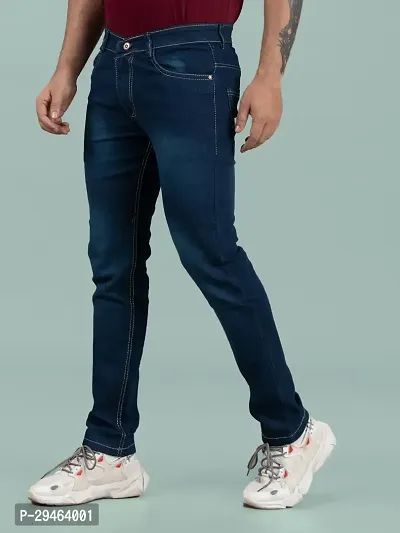 Stylish Blue Denim Solid Mid-Rise Jeans For Men