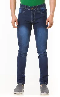 Comfortable Blue Denim Mid-Rise Jeans For Men-thumb1