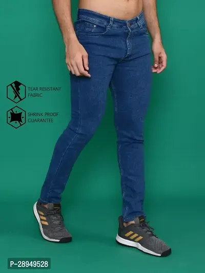 Stylish Blue Denim Solid Mid-Rise Jeans For Men-thumb0