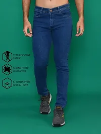 Stylish Blue Denim Solid Mid-Rise Jeans For Men-thumb1