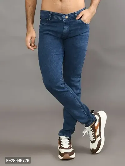 Stylish Blue Denim Solid Mid-Rise Jeans For Men-thumb2