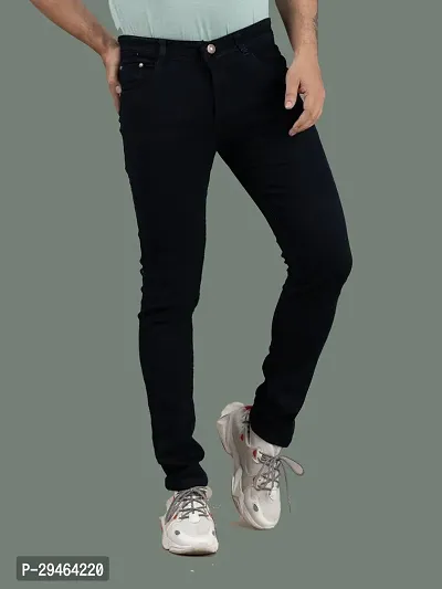 Stylish Black Denim Solid Mid-Rise Jeans For Men-thumb3