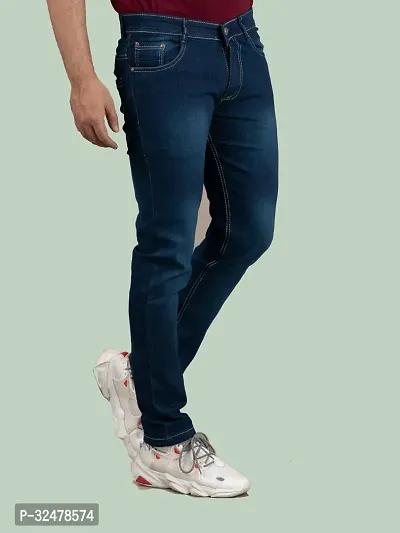 Comfortable Blue Denim Mid-Rise Jeans For Men-thumb3