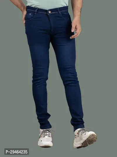 Stylish Blue Denim Solid Mid-Rise Jeans For Men-thumb3