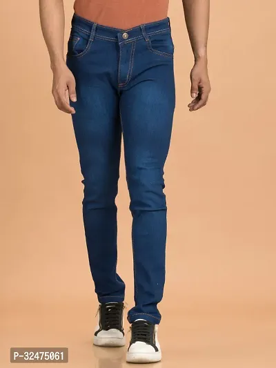 Comfortable Blue Denim Mid-Rise Jeans For Men-thumb2