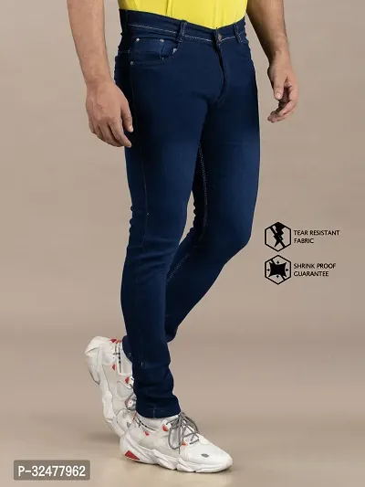 Comfortable Blue Denim Mid-Rise Jeans For Men-thumb3