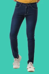 Stylish Blue Denim Solid Mid-Rise Jeans For Men-thumb1