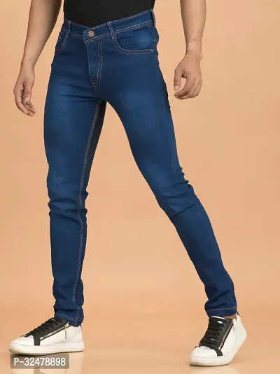 Comfortable Blue Denim Mid-Rise Jeans For Men-thumb0