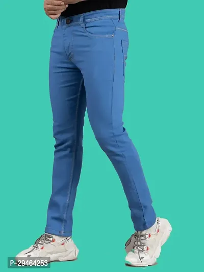 Stylish Blue Denim Solid Mid-Rise Jeans For Men-thumb0